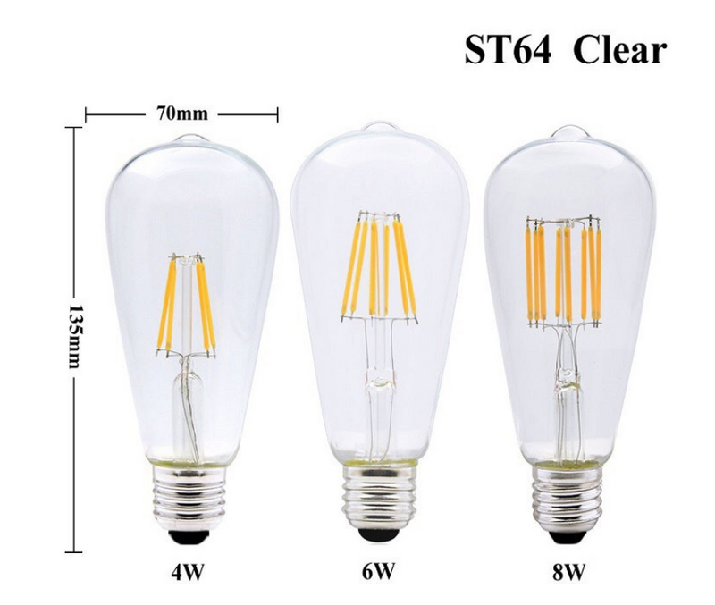 Lámpara LED St64 E27 de 6 piezas, iluminación cálida, 2W, 4W, 6W, 8W, 10W, 12W, 16W, 4000K, wei0, Edison, Glühbirne, dimmbar, E27, B22, 110V, 220V