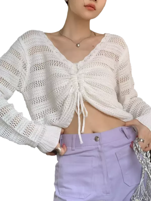 Fashion Street Casual Loose Woman Cardigan White Simple Basic Long-sleeved Top Female Summer New Solid Color Slim Women Cardigan