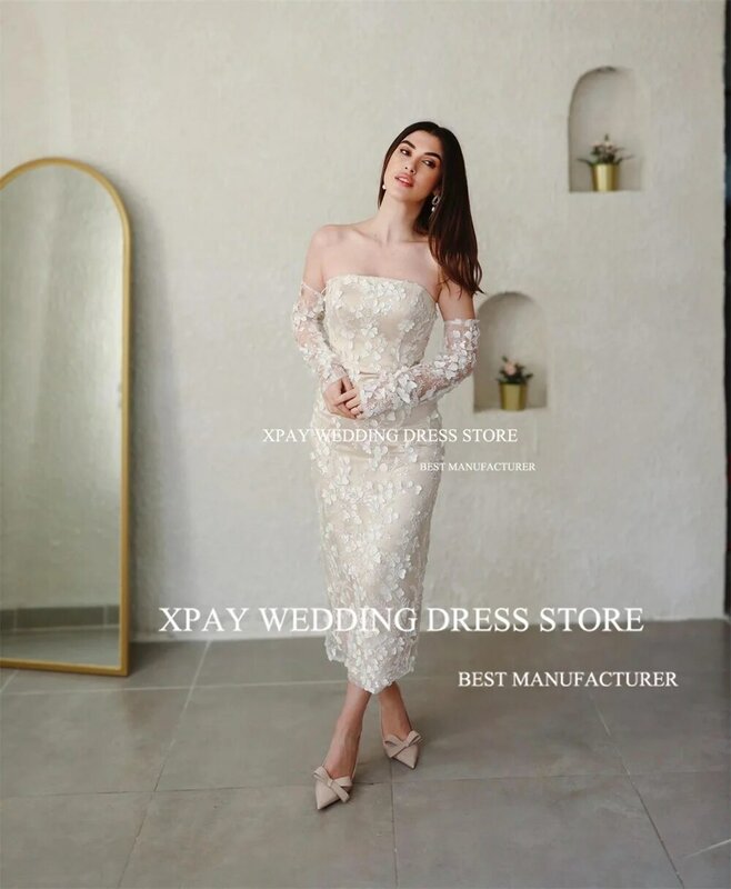 XPAY Off Shoulder Mermaid Wedding Dress 3D Lace Appliques Remove Long Sleeve Bridal Gown Backless Custom Bridal Dress With Cape