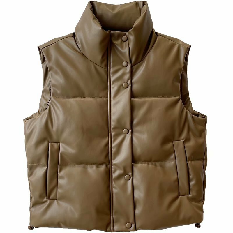 2023 New Arrival Women Standing Collar Genuine Sheepskin Leather Goose Down Vest Warm Coat