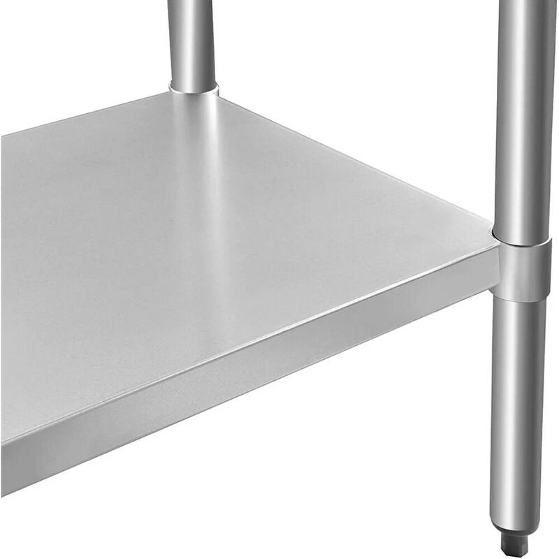 Stainless Steel Table for Prep & Work with Backsplash 60x24 Inches, NSF Metal Commercial Kitchen Table with Adjustable