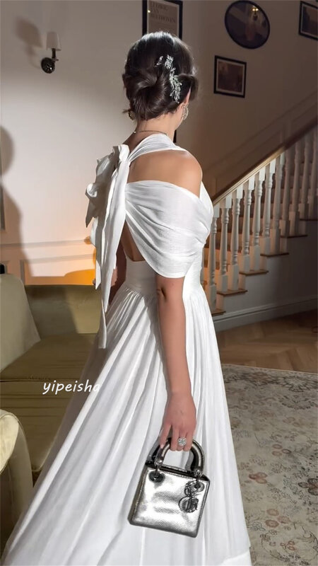 Ball Dress Saudi Arabia Evening Jersey Draped Pleat Ruched Prom A-line V-Neck Bespoke Occasion Gown Long Sleeve Dresses
