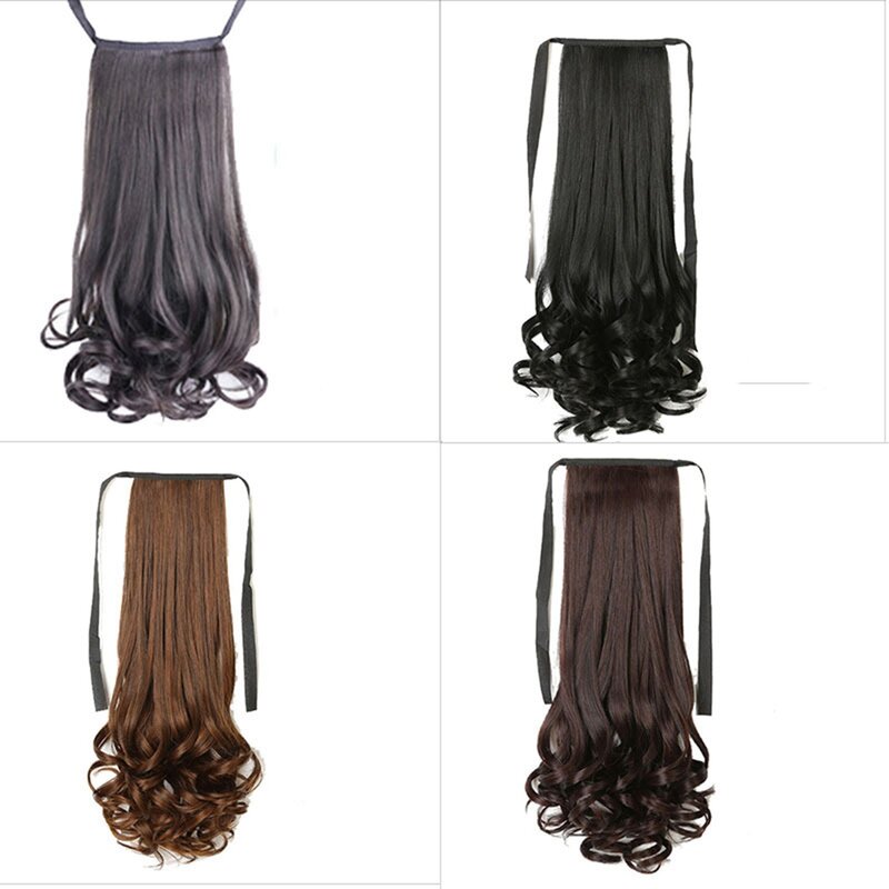 False Ponytail Hair Extension Wig Clip in Straight Long Synthetic Wrap Around Tail Hairpiece F