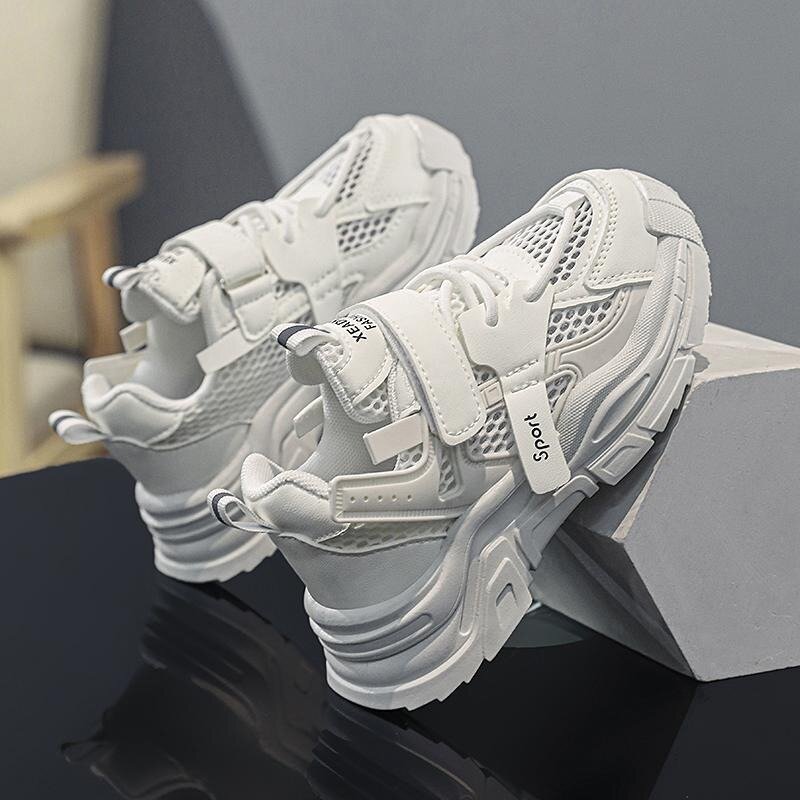 Новинка лета 2024, спортивная обувь для мальчиков и девочек, однотонная сетчатая дышащая Классическая однотонная повседневная обувь