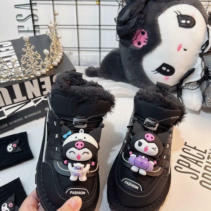 Sanrio Kuromi детская черная спортивная обувь Нескользящая аниме 23 детская повседневная обувь плюс бархатная зимняя хлопковая обувь мультяшный новый стиль