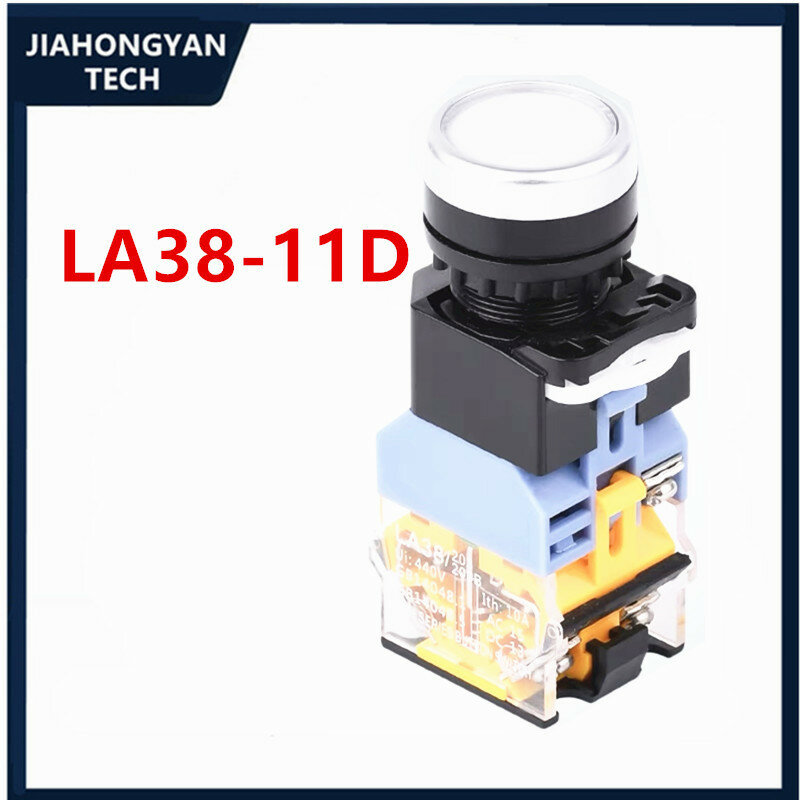 สวิตช์ปุ่มกด LA38-11D พร้อมไฟ LA38-11DN เขียวไฟฟ้าจากตัวล็อครีเซ็ตตัวเอง220V 12V 24V 380V 110V 48V 36V