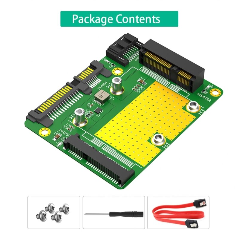 F3KE Conveniently Double mSATA to SATA3 Adapters Converters Card SSD Case