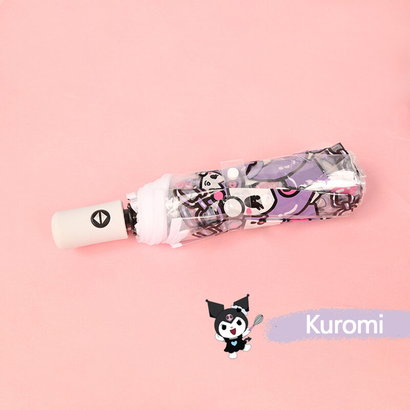 Kt kawaii sanrio hallo kitty kuromi cinna moroll anime figur automatische falten regenschirm transparent verdicken wind regenschirm regen ausrüstung