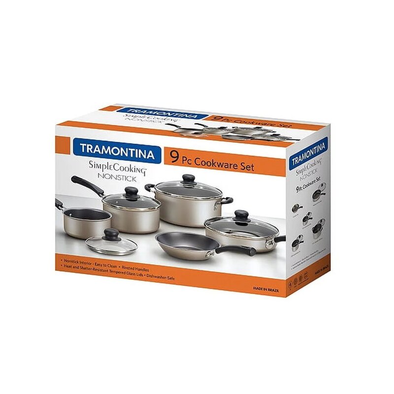Tramontina-焦げ付き防止調理器具セット、シャンパン、9個