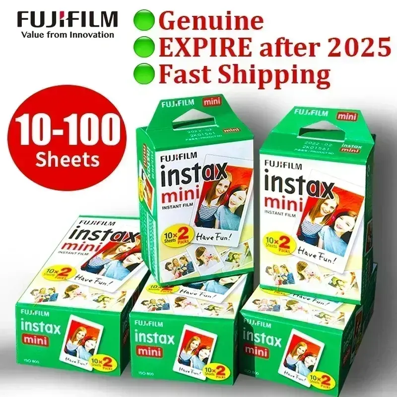Fujifilm-Instax Mini Film Paper, 10-100 Feuilles, pour Appareils Photo Instantanés Fuji, 12, 11, 9, 40, 70, 90, Link, Veplay, EVO