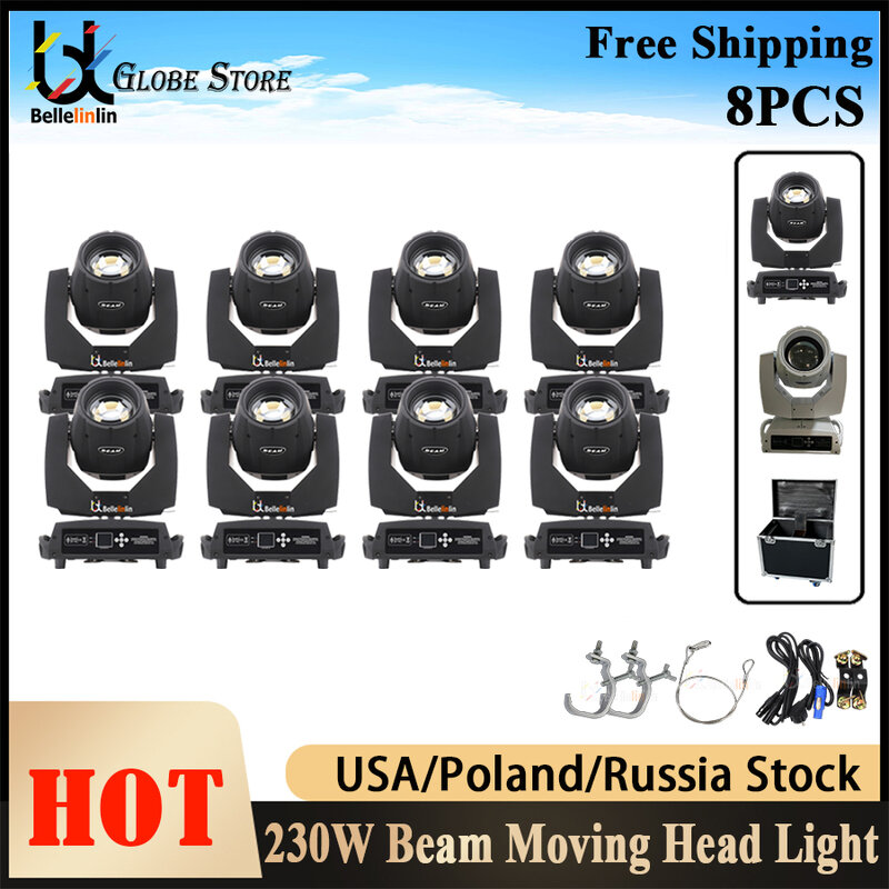 No Tax 8Pcs Moving Head DMX Light Lyre Beam 7R 230W With Rotating 8+16+24 Prism Stage Effect For DJ Party Disco Club Wedding