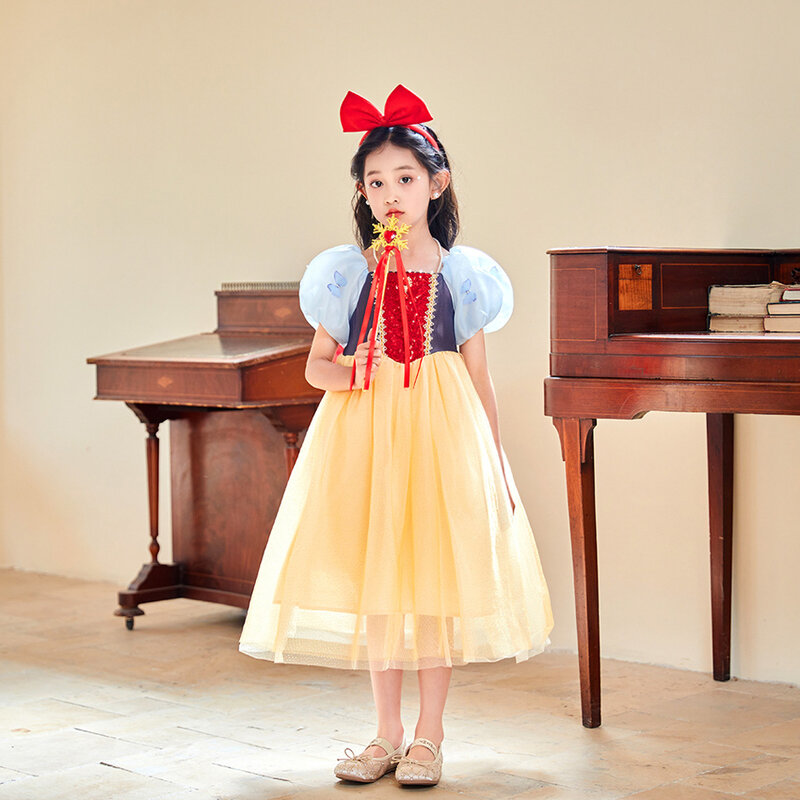 Disney Princess Snow White Girl Costume Halloween LED Light Dress Up Party Child Girl Clothing Cosplay Outfit Vestidos 2-10Y