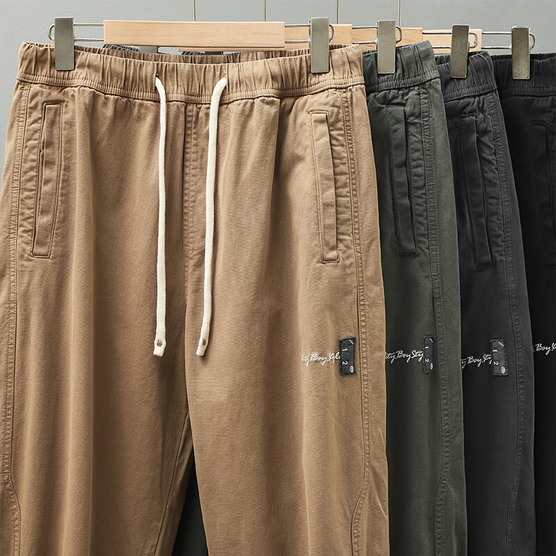 Pantaloni corti Patchwork di marca alla moda di HigH Street in cotone autunnale da uomo in stile americano, Leggings ricamati, pantaloni Casual
