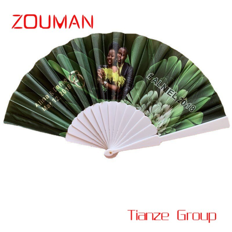 Custom , Small MOQ Personalized Bride and Groom's Names African Folding Hand Fan for Wedding Gift and Invitation