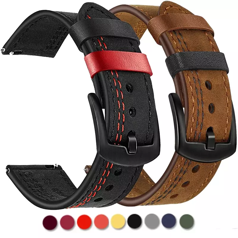 Leather band for Samsung Galaxy watch 6 strap 6classic/5/pro/4/Active 2 20mm 22mm bracelet Huawei Watch GT 2/2e/3/pro watchbands