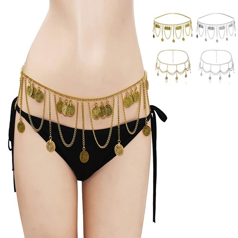 Navel Belt Vintage Gypsy Folk Dangle Waist Belt Chain Tassel Harness Belly Dance Chains Women Body Jewelry Carved Coin Pendant