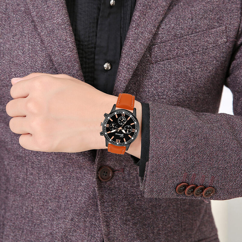 4 Stück Set Mode Herren Business Uhren für Männer braun Leder Hands eil Luxus Mann Sport lässig Quarz Armbanduhr reloj hombre
