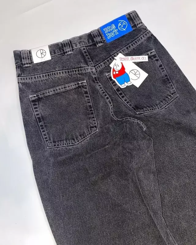 Y2K Jeans larghi per uomo donna semplice Harajuku Retro a vita alta ricamo modello dritto pantaloni moda Casual Streetwear