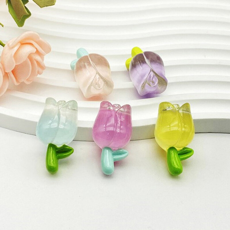 5 buah aksesori perhiasan tali rambut klip rambut dekorasi kotak alat tulis Gel krim DIY bunga Tulip cahaya malam