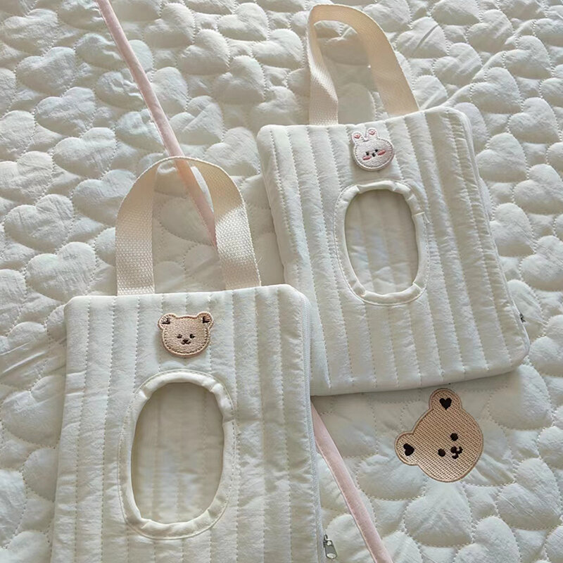 Kotak tisu basah bayi katun portabel, dapat digunakan kembali, wadah tisu isi ulang, kotak tisu, tas gantung bayi baru lahir, akses kereta bayi