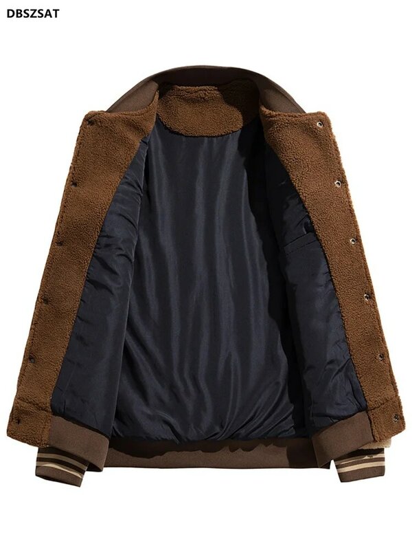 Chaqueta Bomber de lana gruesa para hombre, abrigo térmico de béisbol con bordado de letras, ropa de calle a la moda, novedad de invierno, 2022