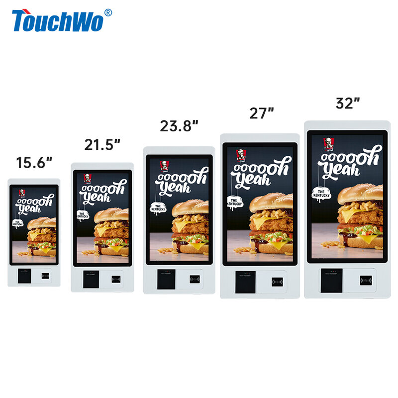 TouchWo 15.6 21.5 23.8 Inch Wall Mount AIO Touch Screen Self Service Ordering Ticket Payment Kiosk