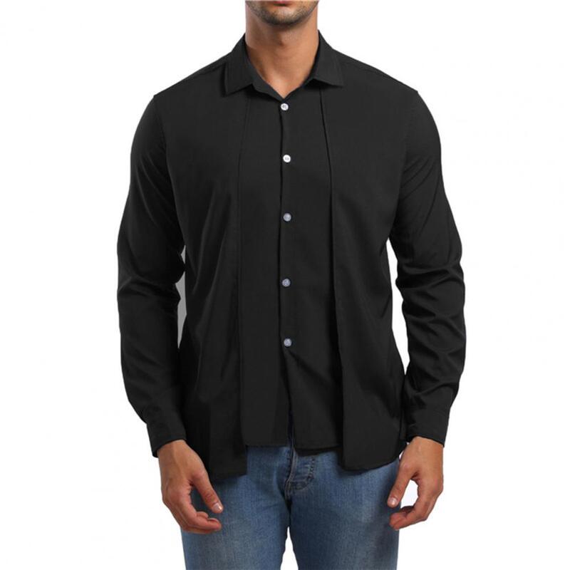Camisa de manga larga para hombre, camisa de solapa de un solo pecho, Color sólido falso, dos piezas, para el trabajo