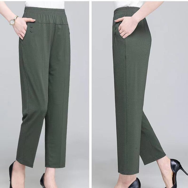 Pantalones de algodón holgados de cintura elástica para mujer de mediana edad, pantalón informal, talla grande 3XL, primavera y verano