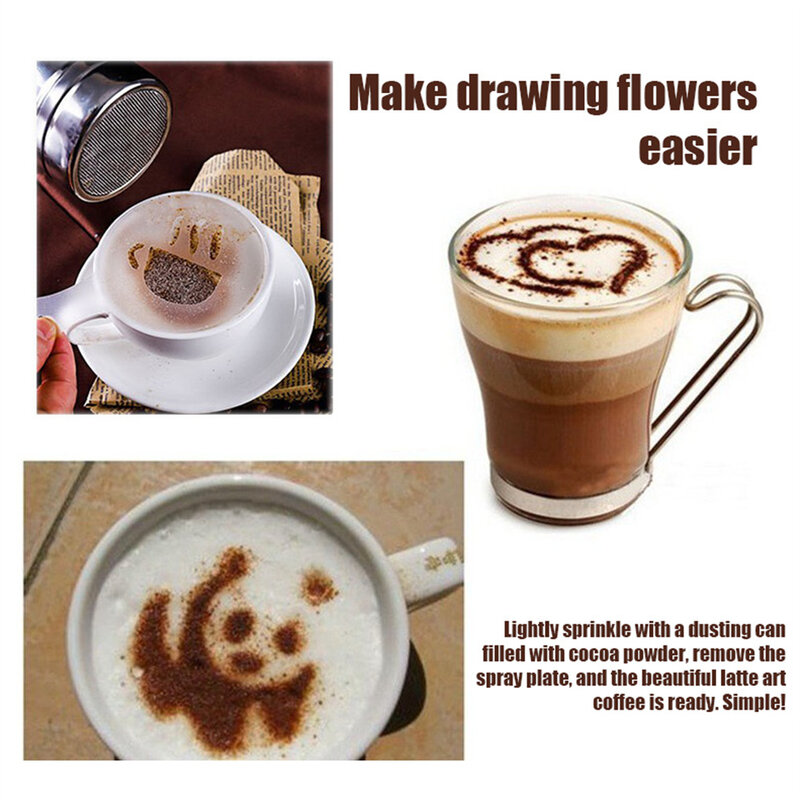 16 szt./opakowanie szablony do kawy fantazyjny drukowanie na kawie wzór do ciasta mlecznego Cappuccino forma do rysowania foremki do domowych narzędzi kuchennych
