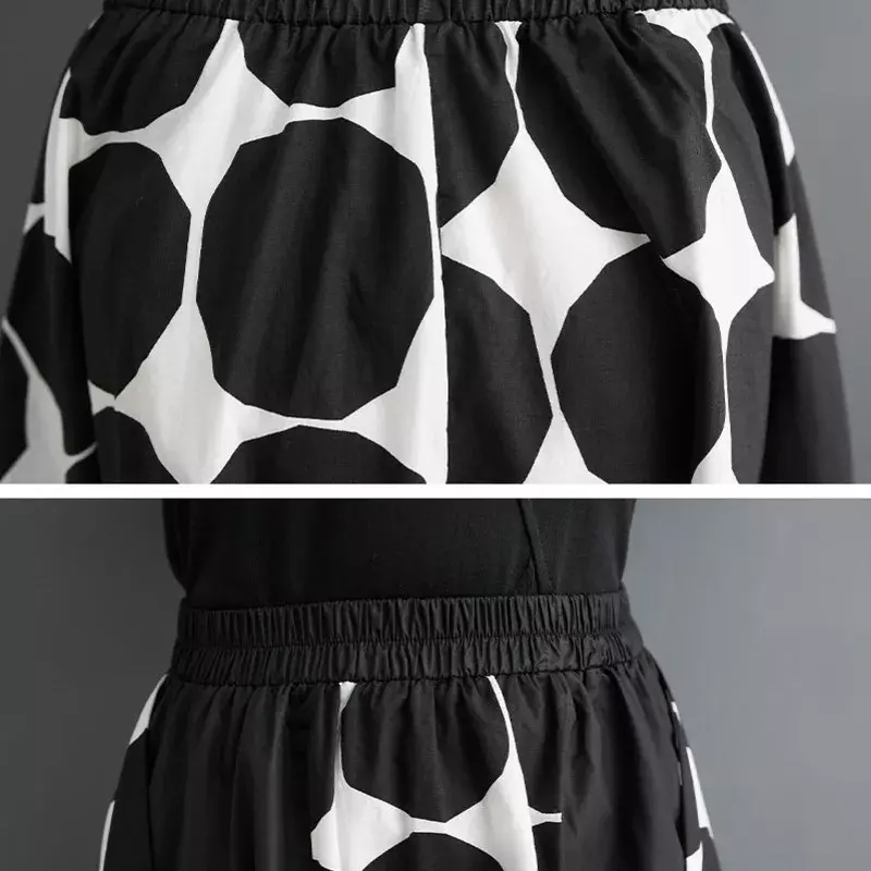 Black Polka Dot Print A-line Skirts Women Asymmetrical Vintage High Waisted Skirts Female Gothic Loose Midi Skirts Pockets