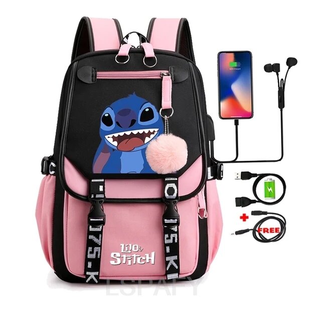 Miniso-Stitch Mochila para Estudantes, Unisex Cosplay School Bag, Bookbag dos desenhos animados, Mochila Viagem Laptop, Bolsa Outdoor, Anime, Cosplay