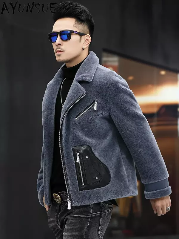 AYUNSUE Winter 100% Wool Coat Warm Coats Short Sheep Sheraling Jacket Fashion Men's Clothing Chaqueta Cuero Hombre New WPY4394