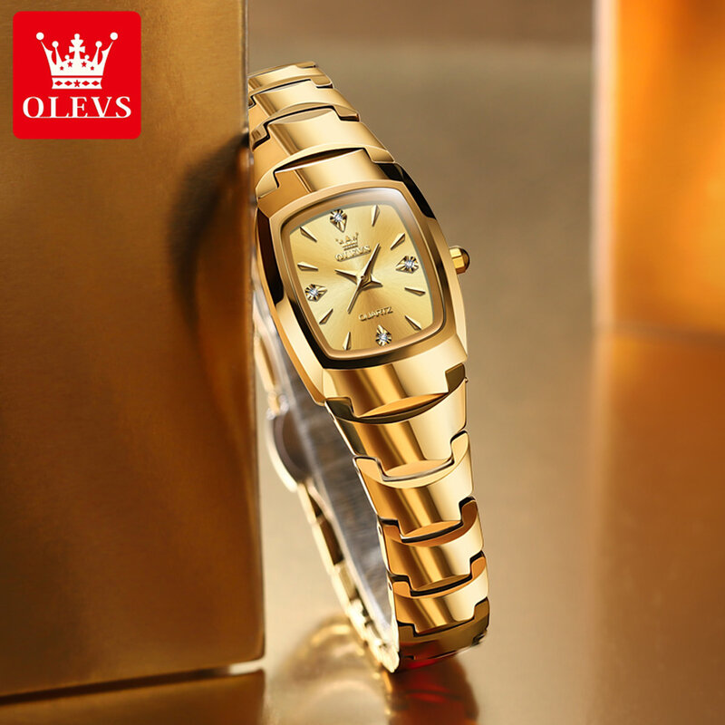 OLEVS 브랜드 여성용 텅스텐 스틸 쿼츠 시계, 방수 달력, 럭셔리 골드 시계, Relogio Feminino, 새로운 패션