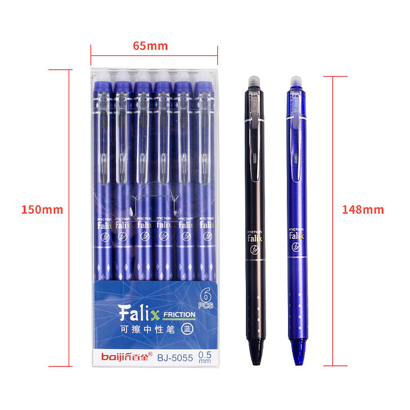 Set pena Gel tekan dapat dihapus dengan isi ulang 0.5mm hitam dan biru tinta Gel Built-in penghapus perlengkapan kantor Kit alat tulis ujian