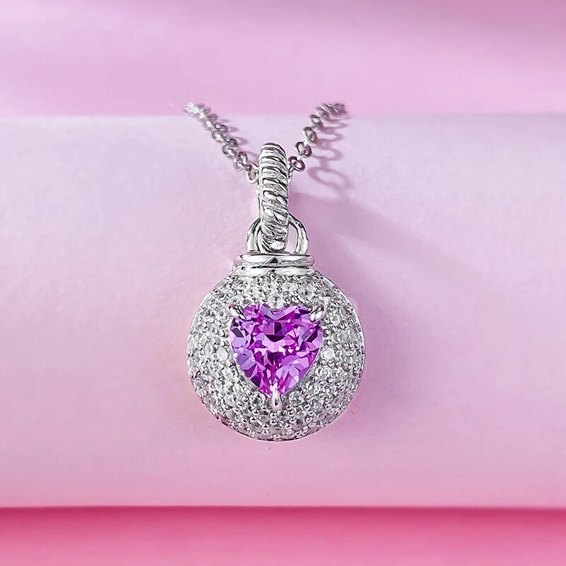 Vinregem 6MM Heart Cut Lab Created Sapphire Gemstone Luxury Pendant Necklaces for Women 100% 925 Sterling Silver Fine Jewelry