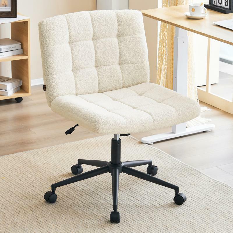 Wide Armles Sherpa Desk Chair for Home Office, Height Adjustable Wide Seat Home Office Task Chairs