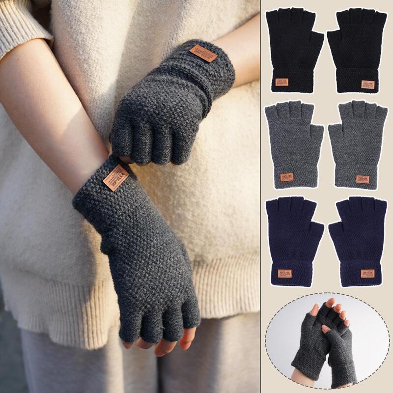 Перчатки мужские шерстяные без пальцев, теплые вязаные митенки с надписью, уличные эластичные, для вождения, для офиса, зимние