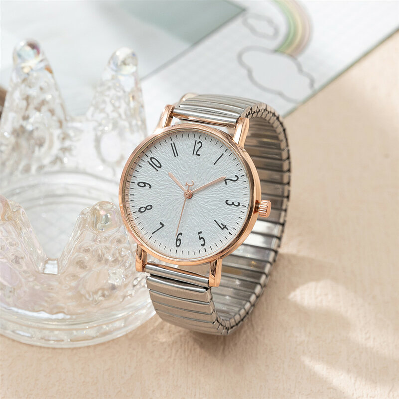 여성 패션 심플한 디지털 디자인 쿼츠 시계 캐주얼 스테인레스 스틸 스트레치 버클리스 스트랩 여성용 시계 드레스 시계