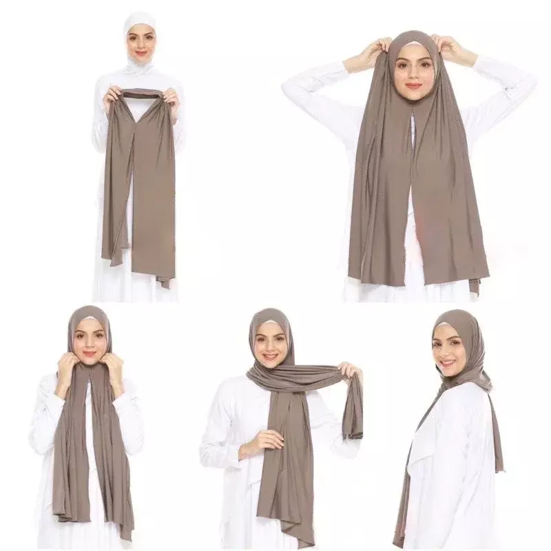 Hijab instantâneo de algodão elástico para mulheres muçulmanas, Premium Jersey, Pashmina, Ironless, Tudung retangular