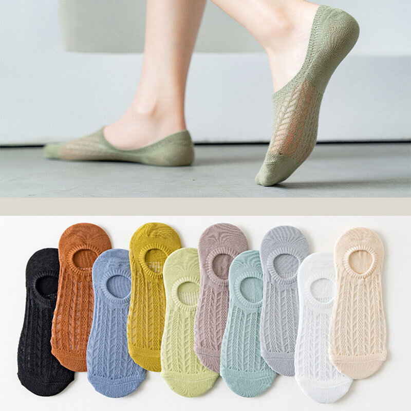 5pair /Lot Women Invisible Thin Mesh Socks Mujer Non-slip Chaussette Ankle Low Female Boat Socks No Show Breathable Calcetines