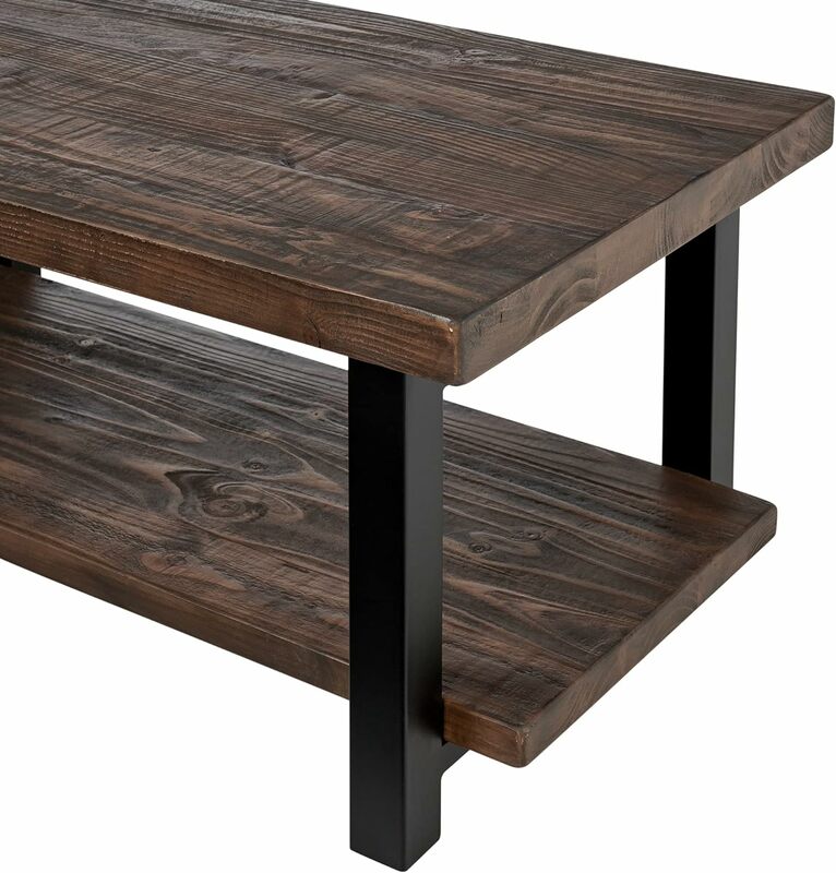 Мебель Pomona в деревенском стиле, современный винтажный журнальный столик из металла и массива дерева, легкая сборка, 42x24x18 дюймов, коричневый