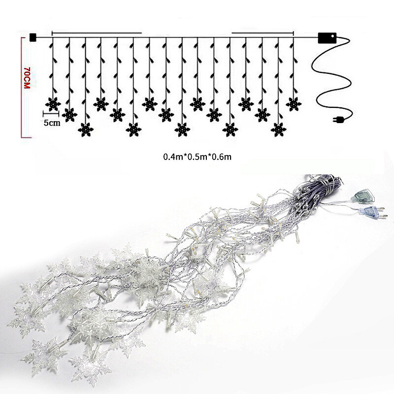 Christmas Snowflake lights Curtain String Light Waterfall Outdoor Decoration 5M Droop Fairy Led Lights for Garden Party Holiday