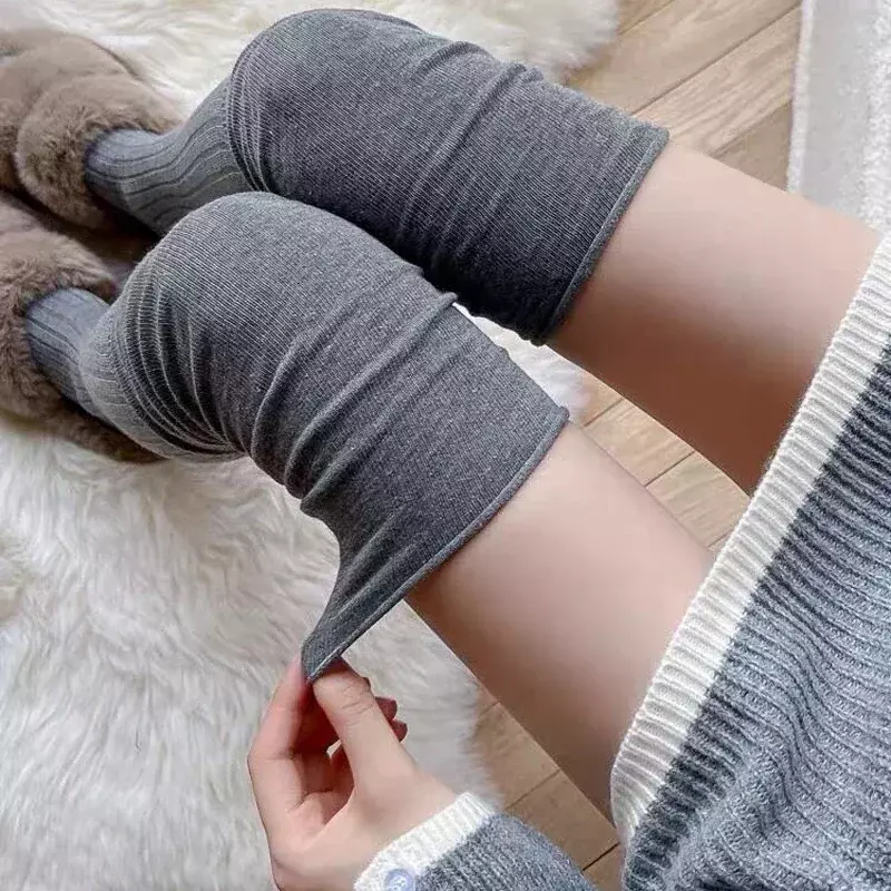 Solid Color Thigh High Stockings Women Trendy Casual Over The Knee Female Long Socks Thermal Warm Cotton Tall Tube Leggings