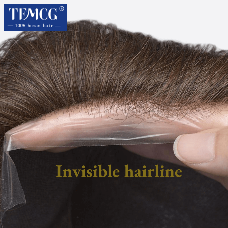 Prótesis capilar ultrafina para hombres, tupé con bucle en V de piel de 0,03mm, cabello humano 100%, línea de pelo Invisible, prótesis de cabello Masculino
