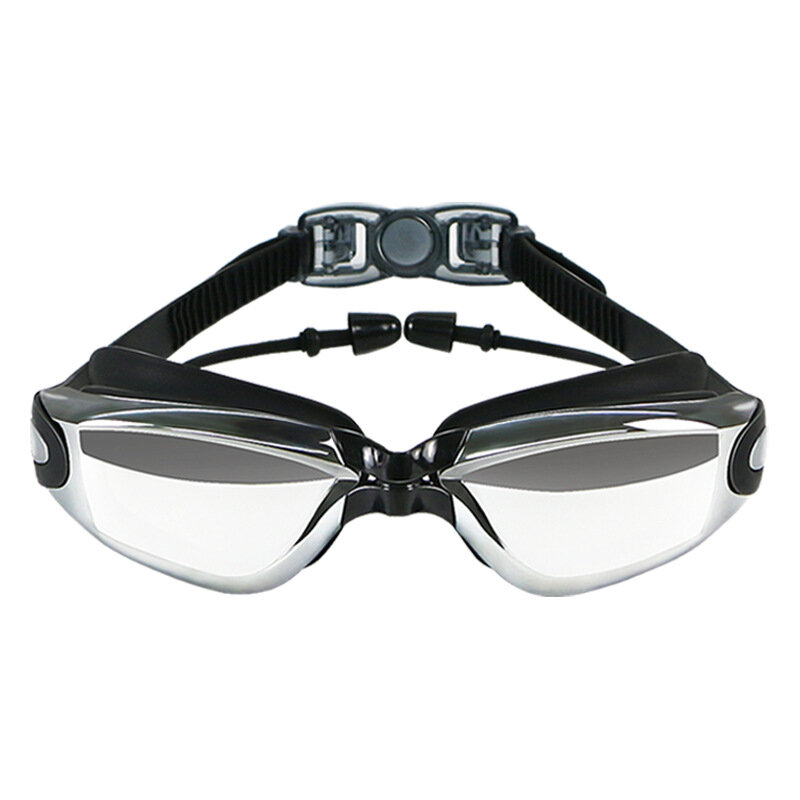 Hd Waterproof anti-fog Electroplating Goggles New Conjoined Earplugs Big Box Silicone Swimming Goggles