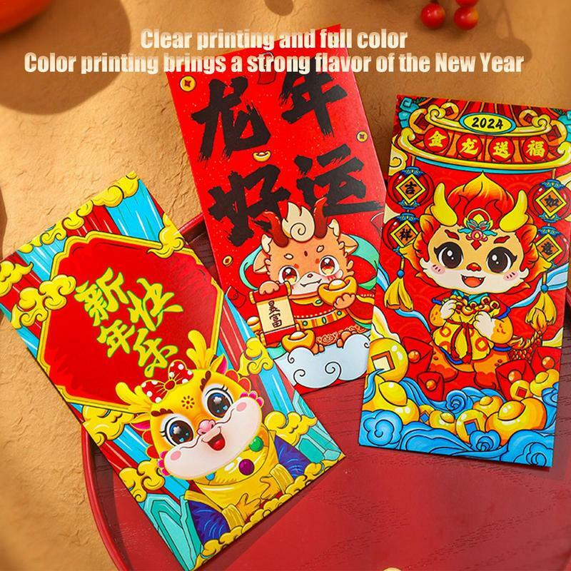 Sobres Rojos Lucky Money Pocket para el año del Dragón 2024, sobres de dinero de la suerte del Año Nuevo Chino, sobres rojos de dragón de 6 estilos