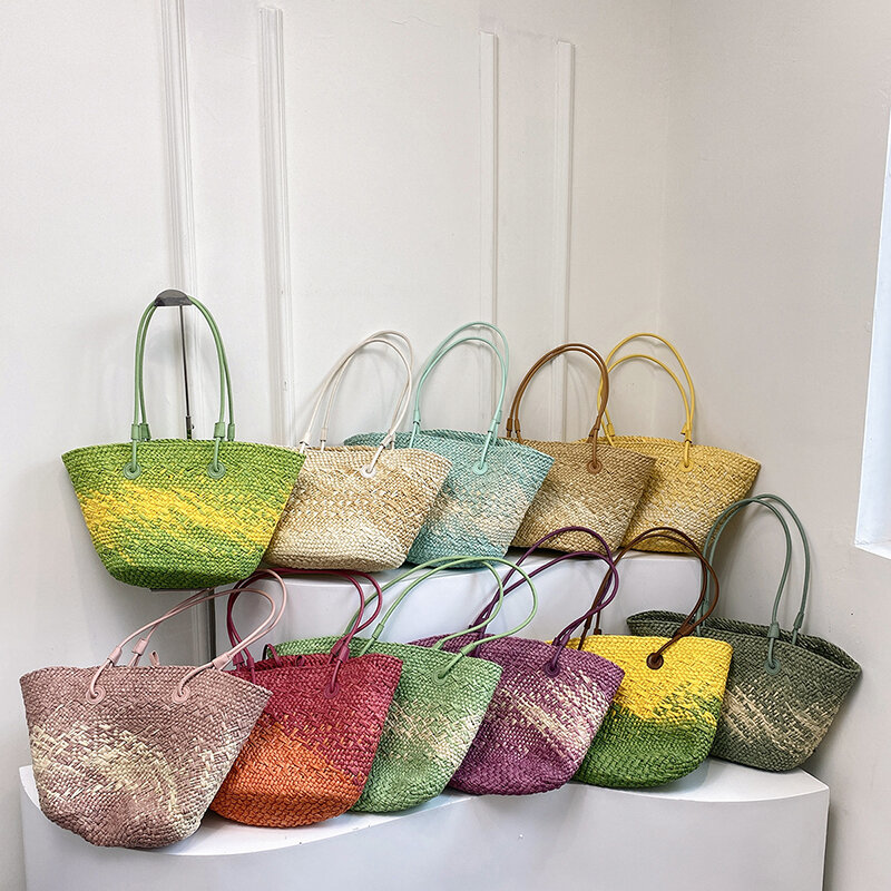Bohemian Straw Bag For Women Large Capacity Shoulder Bag Handmade Woven Handbag 2024 New Designer Beach Travel Shopper Bag