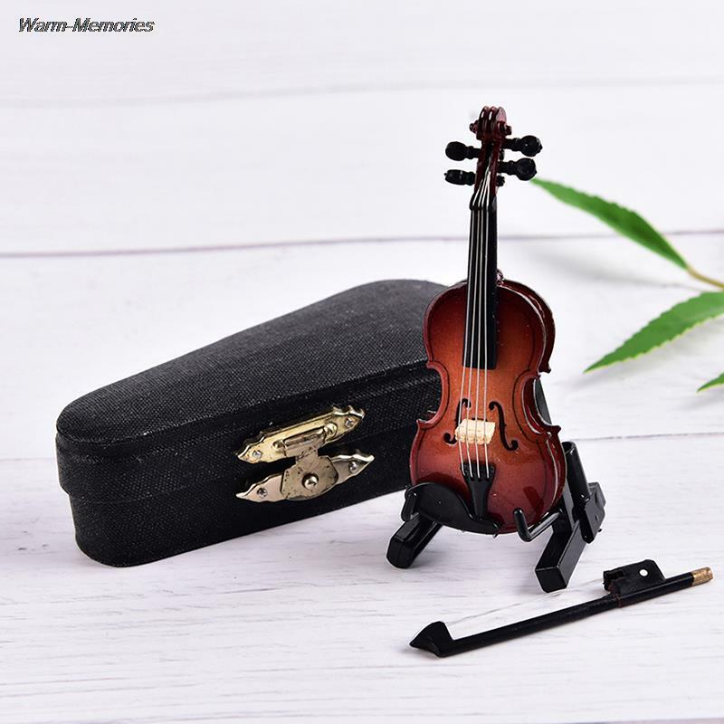 Ornamento De Madeira Com Suporte Miniatura Instrumento De Música, Mini Dollhouse, Violino, Artesanato De Plástico, DIY Decoração De Casa