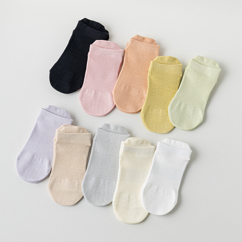 Solid Color Yoga Socks Women Cotton Thin Mesh Breathable Low Cut Short Socks Silicone Non-slip Ballet Pilates Dance Sports Socks