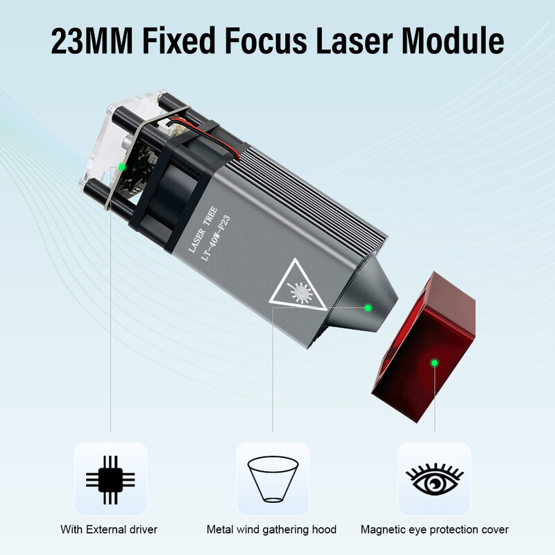 LASER TREE 5W Laser Head 450nm Blue Light TTL Module with Metal Hood for CNC Laser Engraving Cutting Machine Woodworking Tools